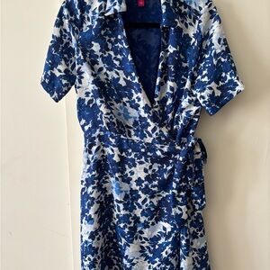 Floral Wrap Dress in Blue and White